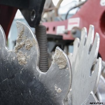 A close-up of tillage discs.