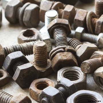 A pile of nuts, bolts, and screws.