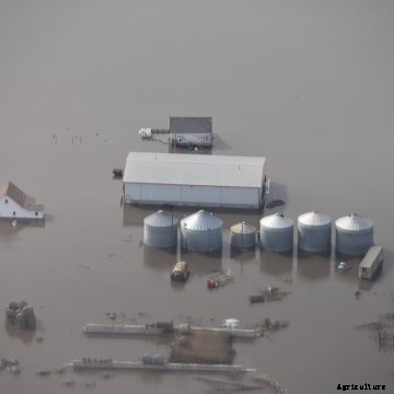 Flooded grain bins along the Missouri River.