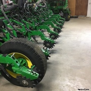 John Deere planter in South Dakota farm shop