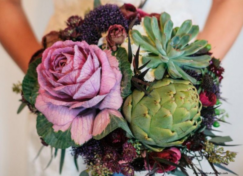Unique DIY Bridal Bouquet: Vegetable & Herb Arrangements