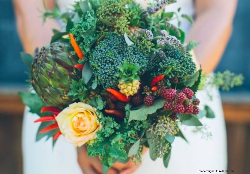Unique DIY Bridal Bouquet: Vegetable & Herb Arrangements